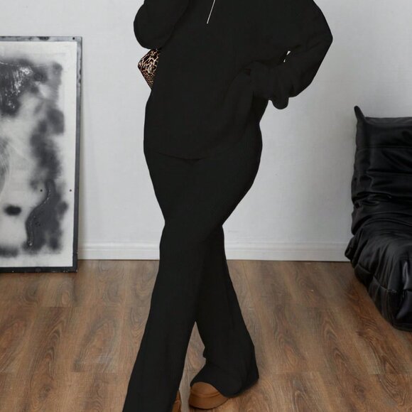 Black Casual Women's Streetwear Matching Sweater Set - Picture 6 of 7